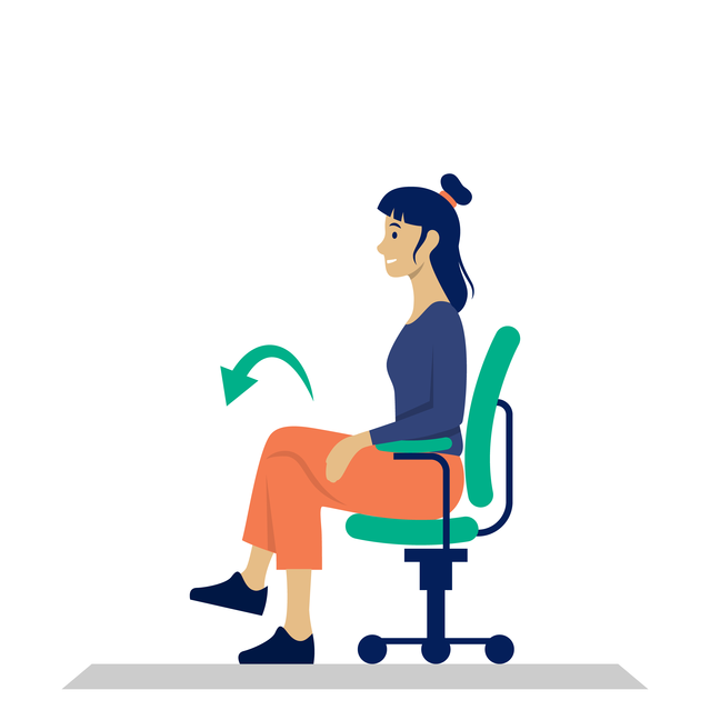 Illustration: Frau sitzt auf einem Stuhl. Schlägt Beine um.