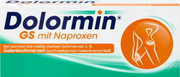 Vorderseite der Verpackung von Dolormin GS mit Naproxen mit 20 Tabletten